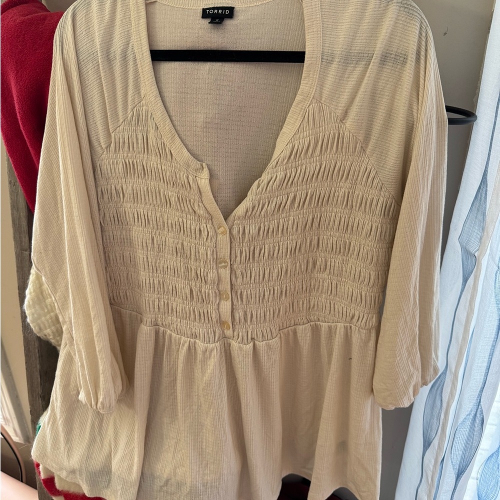 Torrid Beige Smocked Blouse